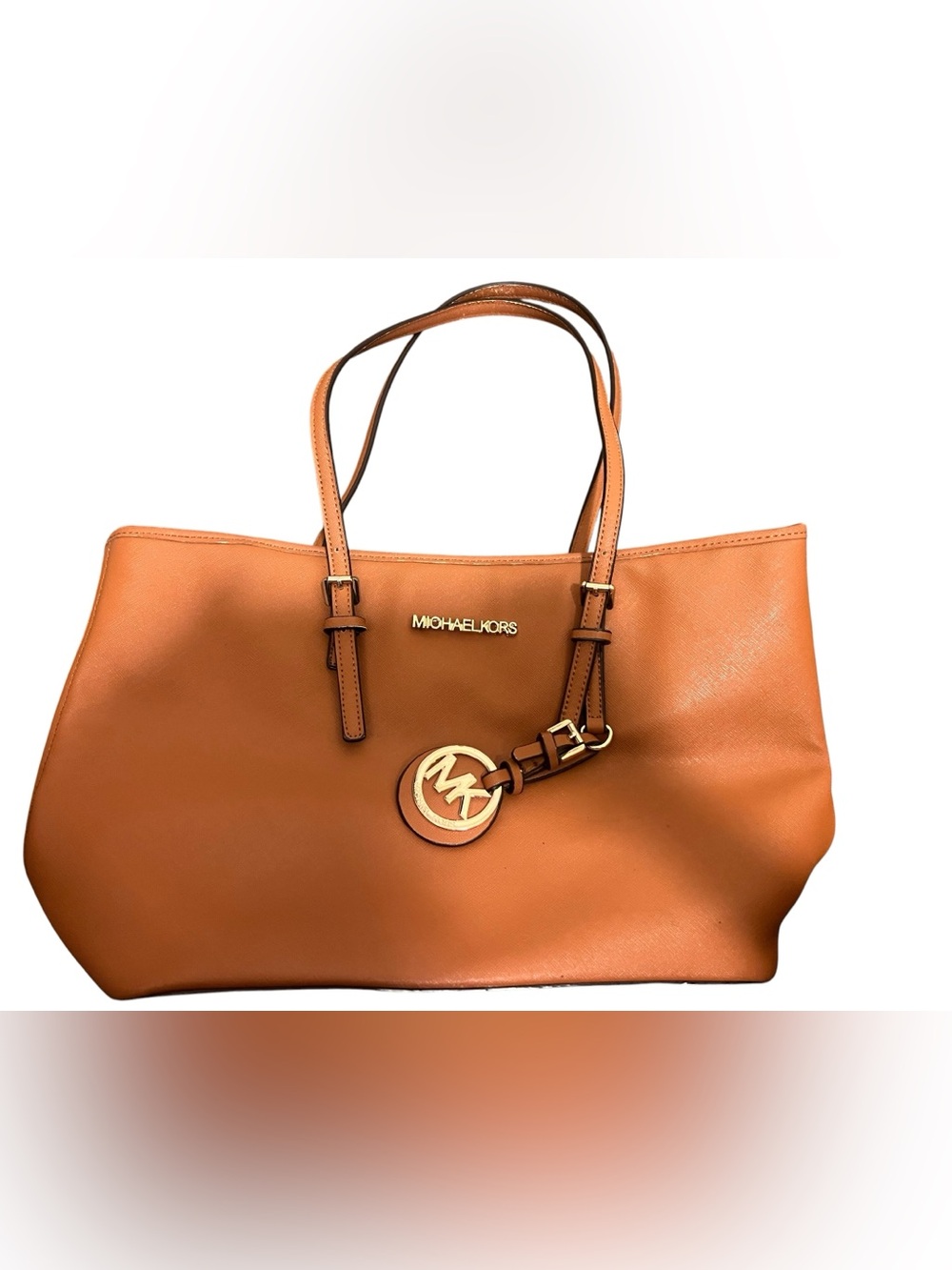 Michael Kors Jet Set Travel Medium Saffiano Leather Tote Bag Brown - Picture 2 of 5
